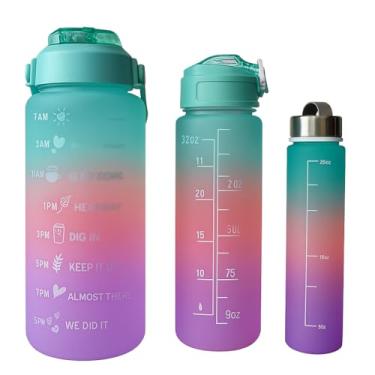 Imagem de Kit 3 Garrafas Squeeze Coloridas Motivacional, Design Moderno,2 litros, 700ml e 300ml, Portátil, Cilíndrico, para Academia, Escritório e Escola (Azul/Rosa/Roxo)