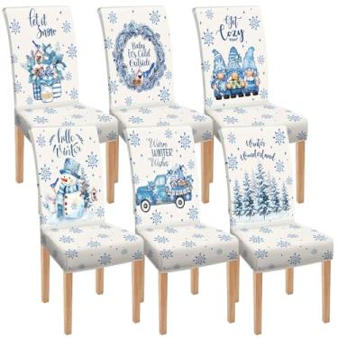 Imagem de Moukeren 6 capas de cadeira de jantar de Natal Hello Winter removíveis laváveis para Natal, inverno, restaurante, fazenda, cozinha, hotel, decoração de suprimentos