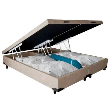 Imagem de Cama Box Baú Casal Bipartido Suede Sereneprime Bege 138x188x44