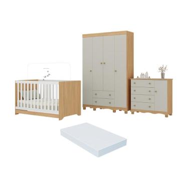 Imagem de Quarto de Bebê Completo com Berço Americano 3 em 1 Colchão Incluso Dengo Multimóveis MP4600