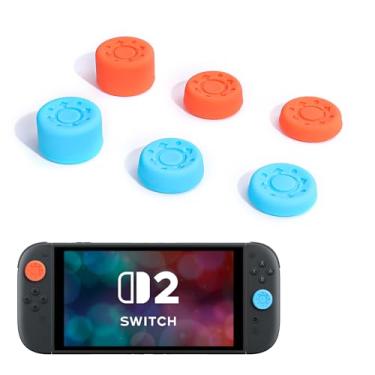 Imagem de DLseego 6 Pegas de polegar projetadas para Nintendo Switch 2 2025, silicone macio Joycon controle analógico capa protetora antiderrapante botão Joycon Joystick Capas, 3 alturas, roda - azul laranja
