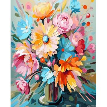 Imagem de VNUIEHG Kits de pintura por números para adultos, flores brilhantes simples, pintura a óleo por números, artesanato, presentes para Natal, aniversário, 40 x 50 cm