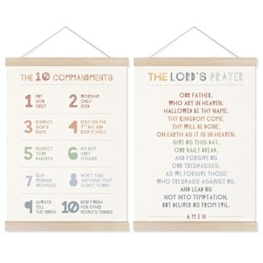 Imagem de Welshower Boho Pastel Christian Poster Hanger Frame, the 10 Commandments Bible Verse Religioso Wall Art Prints Decor for Kids Room Church Nursery Sunday School Classroom, 30,5 x 40,6 cm, conjunto de 2