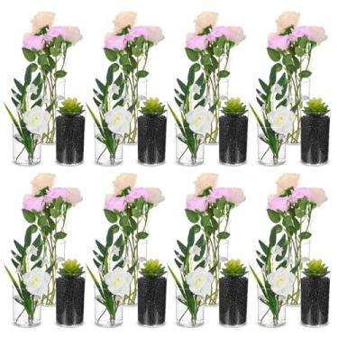 Imagem de 24 peças de vasos cilíndricos de plástico para centros de mesa, vasos de flores de acrílico para centros de mesa, 10 cm / 15 cm / 20 cm de altura, porta-velas modernas para decoração de mesa