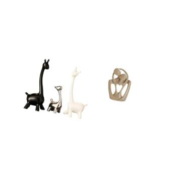 Imagem de Fenteer Estatueta de Girafa de Cerâmica Criativa Moderna E Estátua de Casal Abstrato de Resina, Peça Central para Mesa, Escritório, Estante de Livros, Quarto,