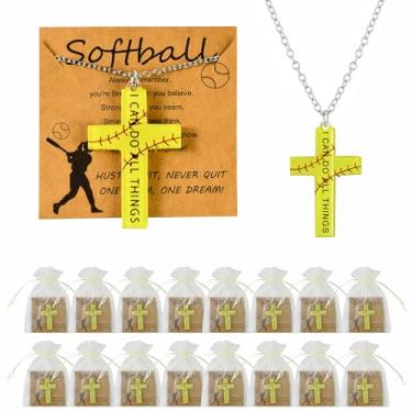 Imagem de Pacote com 16 colares esportivos cruzados de softball, corrente de softball, acessórios inspiradores, presente para fãs, acessórios para mulheres, jogadores de softball, lembrancinhas de festa