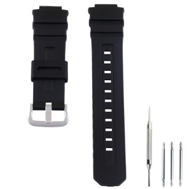 Imagem de Czjiaqh Pulseira de relógio masculina de resina compatível com Casio g shock AWG-M100 AWR-M100 AW590 AW591 G7700 3059 10273059 pulseira de relógio esportiva de borracha acessórios (preta)