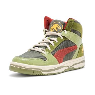 Imagem de PUMA Tênis masculino Rebound Layup Mid Jurassic World, Verde Moss-Mars Vermelho-Amarelo Sizzle Ah25, 43