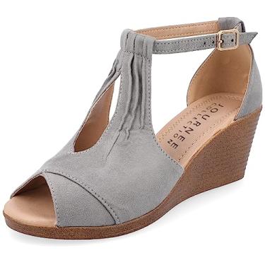 Imagem de Journee Collection Womens Tru Comfort Foam Buckle Ankle Strap Peep Toe Espadrille Wedge Heel Fashion Sandal 10 N Grey