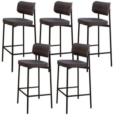 Imagem de Kit 05 Banquetas Alta Bar Cozinha Sala De Jantar Aço Preto Kaira C01 L