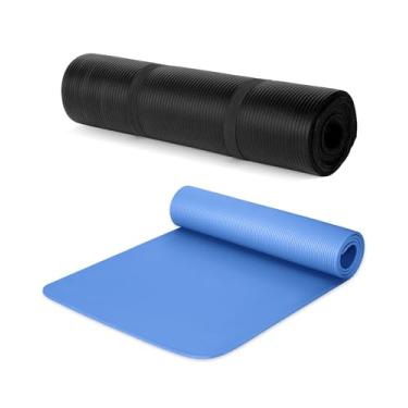 Imagem de Woanger Pacote com 2 tapetes de ioga (182 x 61 cm) tapete de ioga para exercícios em casa com alça antiderrapante material de ginástica de pilates para mulheres e homens (preto, azul escuro, Nbr)