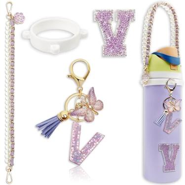 Imagem de Acessórios de letras para garrafas de água Owala – 680 g 947 g 1,134 g, com lindo pingente inicial e alça de alça, compatível com Free Sip, copo de café, Owala Kids, Sway, Stanley Cup Accessories