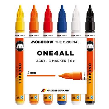 Imagem de Molotow Conjunto básico de marcadores de acrílico One4All 127HS 1 (2,0 mm Strichstärke, hochdeckend e permanente, UV-beständig, für fast alle Untergründe) 6 Stück sortiert