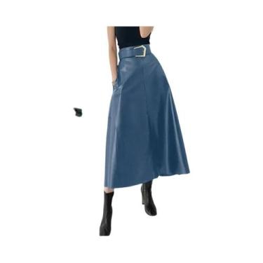 Imagem de Saia Longa De material sintético De Cintura Alta Com Cinto Para Mulher