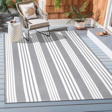 Imagem de OJIA Tapete para área externa, 1,2 m x 1,8 m, cinza e branco, lavável à máquina, tapetes de algodão tecido à mão, tapete de entrada para ambientes internos e externos para quarto, sala de estar