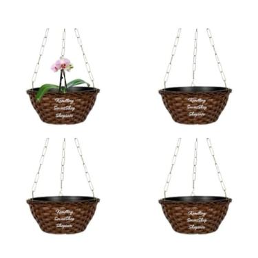 Imagem de KIT 4 Vasos de Planta Cuia Fibra Sintética Com Correntes Para Pendurar Vasos Para Arranjos Enfeite, Samambaias e Jardim Vertical - Decoração para Varanda, Sala e Ambientes Internos(CUIA G)