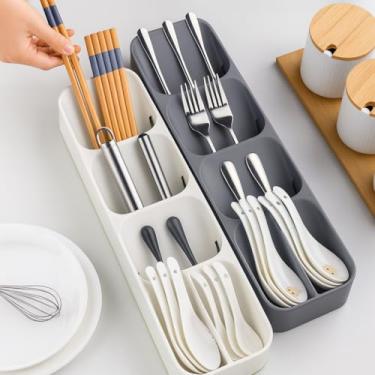 Imagem de Porta Talheres de Gaveta com 5 Divisórias – Organização Inteligente para Cozinhas Modernas | Base Antiderrapante | Cinza