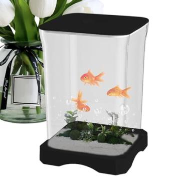 Imagem de Shakven Tanque Betta,Aquário Betta | Aquário pequeno HD,Tigela de peixes, pequeno aquário ornamental, acionador de partida de aquário com luz LED para escritórios domésticos, decoração de