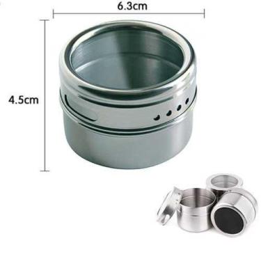 Imagem de 6Pcs Porta Temperos E Condimentos Magnéticos Aço Inox Com Imã HB501 - 