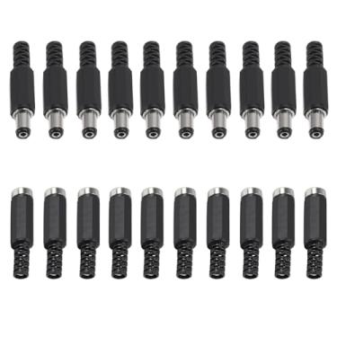 Imagem de 10 pares de soquete CC 5,5 mm x 2,1 mm fêmea DC barril jack solda conectores CC 5,5 x 2,1 mm plugue de alimentação DC macho fêmea soquete porca montagem em painel conector adaptador de alimentação CC