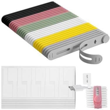 Imagem de Conjunto de 90 etiquetas de cabo de nylon e abraçadeiras – 30 organizadores de cabos de dados coloridos + 60 etiquetas de fio de identificação, gerenciamento de cabos para eletrônicos de mesa de