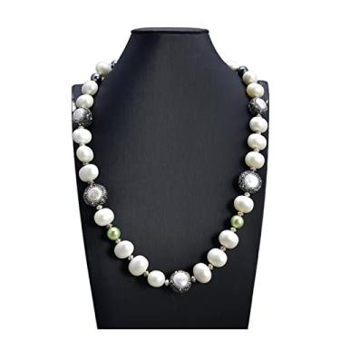 Imagem de URMIBDAI Colares femininos joias 73,7 cm concha do mar pérola moeda pavê conector colar