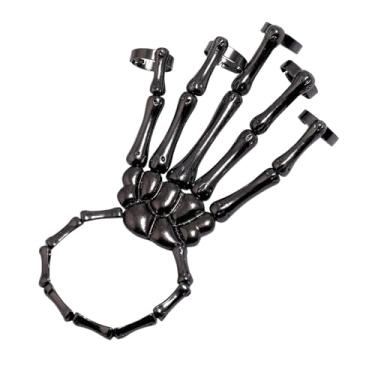 Imagem de Pulseira de caveira de Halloween | Pulseira de mão de esqueleto de caveira de Halloween com anel - Joia de osso gótico com dedos para mulheres, homens, festas de fim de ano, cosplay, filha, mãe, amiga