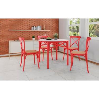Imagem de Conjunto De Jantar Mesa De Katrina Vermelha Com Tampo De Madeira Redondo Branco Com 4 Cadeiras Katrina Vermlha Assento Bege