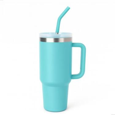 Imagem de Copo Térmico de Inox 1200ml com Alça Tampa e Canudo Parede Dupla Isolada a Vácuo Ideal para Academia, Escritório e Viagens Design Moderno Premium (AZUL TURQUESA)