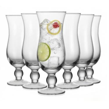Imagem de Conjunto de 6 copos Hurricane, copos de vidro transparente para coquetéis, smoothies, chá gelado, copos de servir utensílios de bar transparentes premium, uso em casa, cozinha, restaurante, ideal para