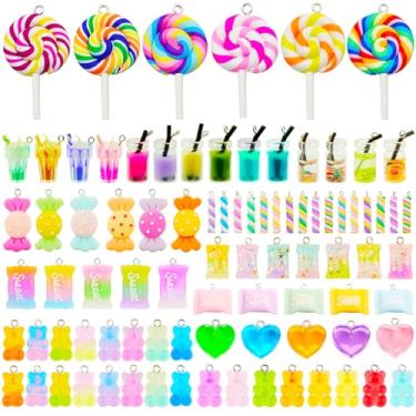 Imagem de X Hot Popcorn 100 peças de pingentes de doces coloridos pingentes de doce pirulito urso coração pingentes fofos de leite chá sorvete ornamentos para colar faça você mesmo, pulseira, brinco, chaveiro