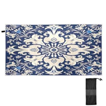 Imagem de ATTX Toalha de praia azul e branca 76 x 152 cm - Cobertor de microfibra leve de secagem rápida e resistente à areia para piscina, ioga, academia e viagens | Esportes de banho de natação multiuso #512