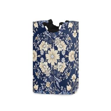 Imagem de Blueangle Cesto de roupa suja dobrável azul e branco com alças - Saco de cesto de roupa impermeável dobrável | Solução de armazenamento de roupas que economiza espaço para dormitório doméstico (415)