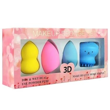 Imagem de Kit 3 Esponjas Profissionais + Polvinho Facial – Acabamento Natural, Alta Precisão, Expansão com Água e Aplicação Perfeita de Base, Corretivo e Contorno | Macias e Sem Absorver Produto