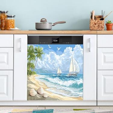 Imagem de SEHANY Capa magnética de máquina de lavar louça, estrela do mar, mar, praia, adesivos magnéticos decorativos antiarranhões para painel de geladeira e lava-louças, decoração personalizada de cozinha