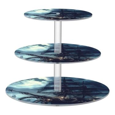 Imagem de Blueangle Suporte redondo de cupcake de 3 camadas – torre de sobremesa acrílica de navio pirata, suporte de sobremesa em camadas antiderrapante para chá de bebê, aniversário, festa de casamento (55)