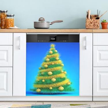 Imagem de ATTX Capa de ímã de lava-louças de árvore de Natal amarela, 58 cm C x 66 cm A decoração da capa da máquina de lavar louça, decalques de armário doméstico adesivos de eletrodomésticos #365