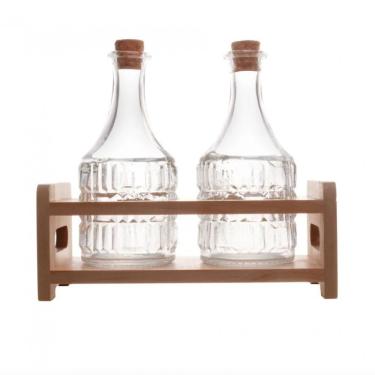 Imagem de Conjunto 2 Garrafas De Azeite Suporte Em Madeira 180ml Lyor