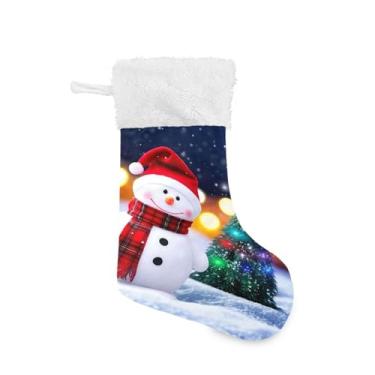 Imagem de GakkiGii Lindo boneco de neve de Natal grande meia de Natal, decoração de Natal suspensa para parede de árvore de lareira, 45 x 31 cm
