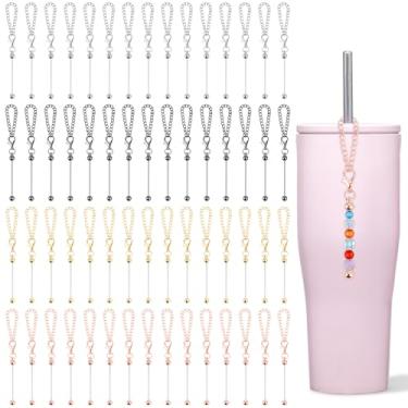 Imagem de Aemygo 60 pingentes de copo com contas, pingente de canudo compatível com Stanley Cup, chaveiros de garrafa faça você mesmo, acessórios a granel para copos com alça (4 cores)