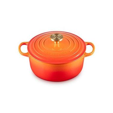Imagem de Panela Redonda Signature 100 Anos 26 cm Laranja Pegador Dourado Le Creuset