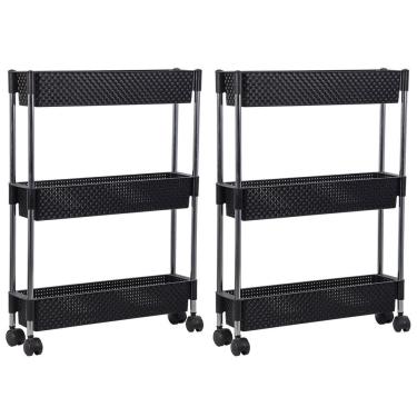 Imagem de Kit 2 Fruteiras Para Cozinha Multifunções Com Rodízios Nattan Preto