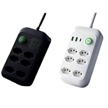 Imagem de Régua Extensão 6 Tomadas E 3 Entradas USB Bivolt 110v/220v(6 Tomadas /2 USB/1Typc)