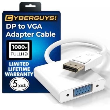 Imagem de Cyberguys! Adaptador de cabo DisplayPort (DP) para VGA – Conversor macho 1080p DP para VGA fêmea para monitor projetor HDTV – Conector de porta de exibição com trava segura banhado a ouro – pacote com