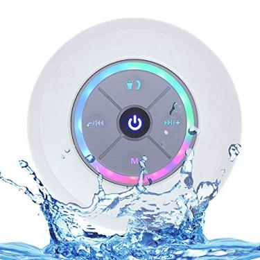 Imagem de Alto-falante de chuveiro BT sem fio IPX4 portátil com luz LED rádio FM som estéreo MIC integrado copo sucção suporte chamada hands-free cartão TF para piscina praia casa festa viagem ao ar livre