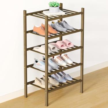 Imagem de Smiry Sapateira de bambu para armário, organizador de sapatos empilhável de madeira pequeno de 5 níveis, prateleira de armazenamento de sapatos de pé livre para entrada, entrada da porta da frente