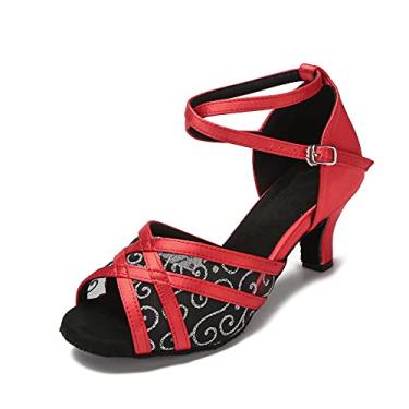 Imagem de Akanu Sapatos femininos de dança latina femininos de salão de dança salsa, Vermelho, 11
