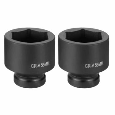 Imagem de HARFINGTON 2 soquetes de impacto de 6 pontos 2,5 cm soquete métrico de 55 mm CR-V soquete sextavado de eixo de aço para reparo de porcas de eixo de máquina, preto