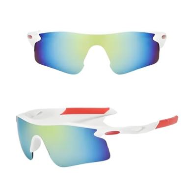 Imagem de Óculos de Sol Esportivo UV400 Ciclismo, Design Moderno, Lentes Espelhadas Coloridas, Armação Durável em Policarbonato Proteção Anti-embaçamento (Branco e Azul Claro)