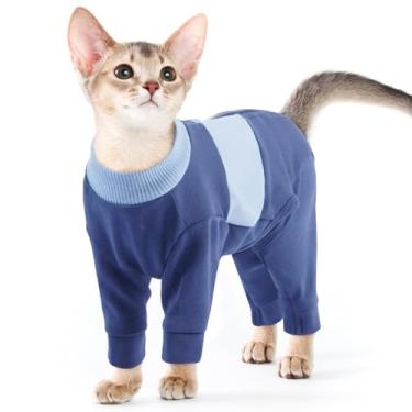 Imagem de QBLEEV Roupas para gatos, suéteres macios para gatos apenas, macacão de recuperação de cirurgia de gatinho, pijama, quatro pernas, gatos, camisas, roupas para prevenção de queda de cabelo, azul, P